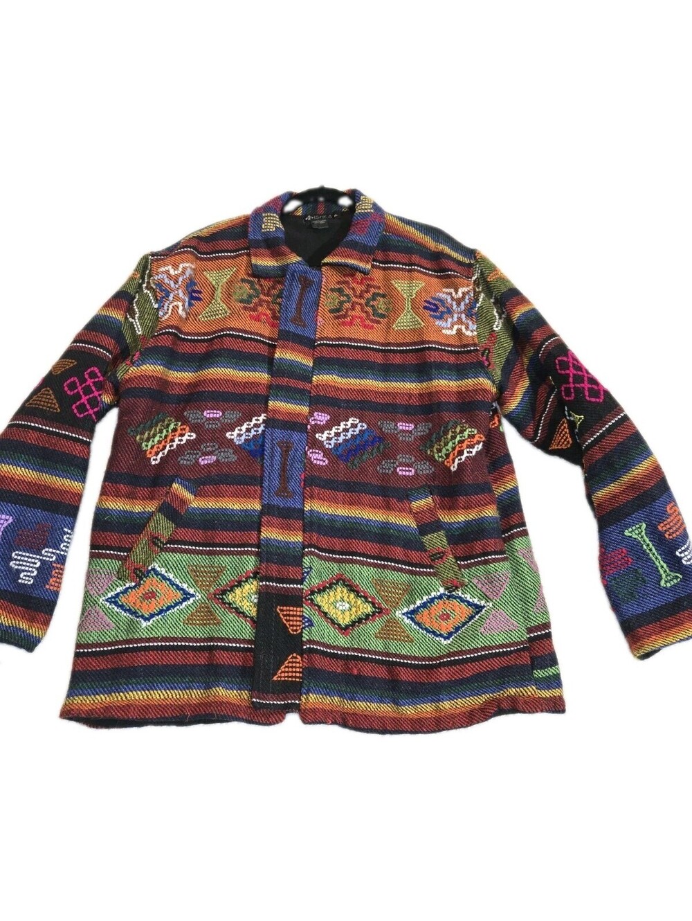 Ishka 💯 wool Woven Jacket Nepal Nepalese Ethnic Design Sz XL Boho Festival...